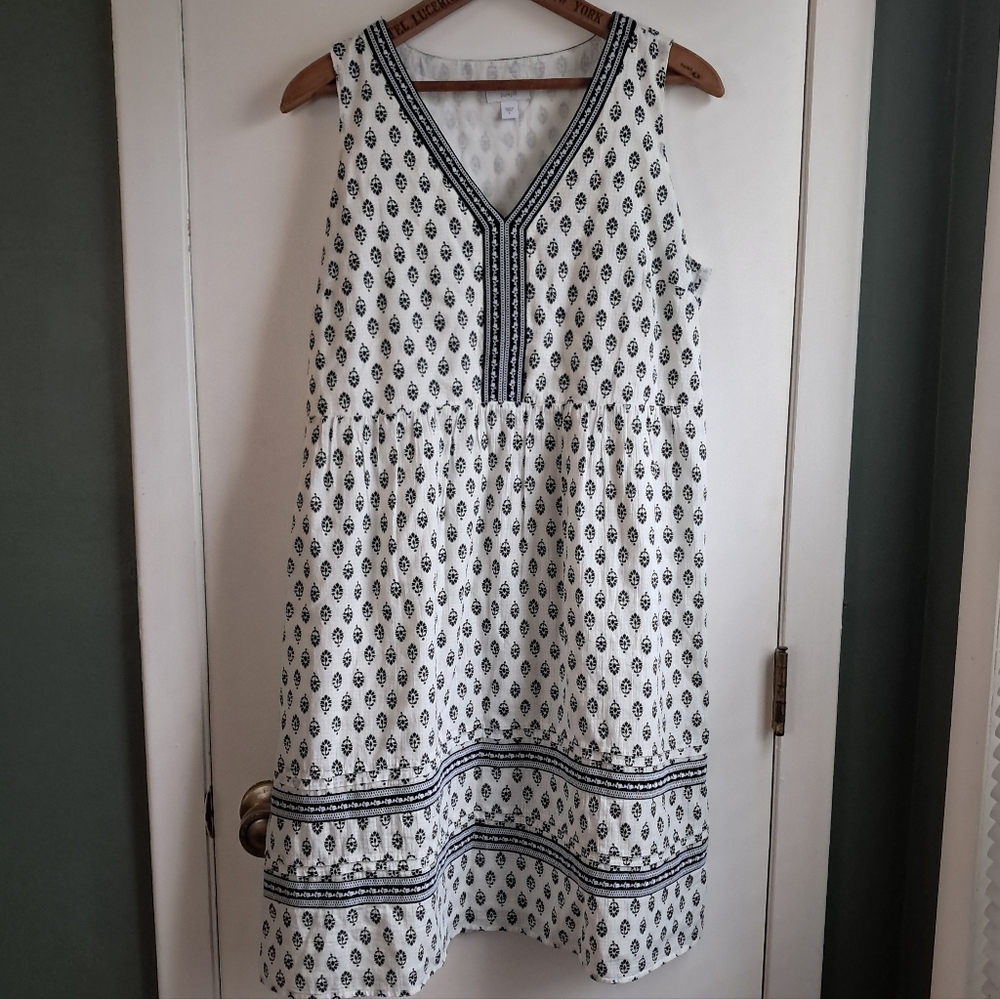 Pure Jill Black And White Cotton Knee Length Dress Small